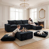 BEHOST 6-Piece 130" U-Shaped Modular Sectional Sofa, Velvet Cloud Sleeper Couch with Dog Bed & 2 Movable Ottomans, Oversized Deep Seat Living Room Furniture Set,Dark Gray
