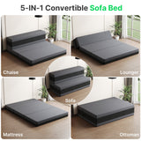 4-inch Full Size 5-in-1 Quad-fold Convertible Sleeper Sofa Bed, Foldable Floor Mattress Longer Chaise Ottoman Futon Sofa Couch for Apartment Dorm Guest Room Camping RV, Dark Gray