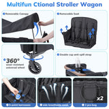 SACVON Toddler Stroller Wagon for 4 Kids with Cooler Bag,Parent Organizer,5-Point Harnesses,Black