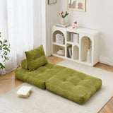 BEHOST 70" Corduroy Folding Futon Sofa with Pillow, 3-in-1 Convertible Couch Bed for Bedroom, Matcha Green