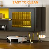 Behost Modern TV Stand for 65 Inch TV with LED Light & Power Outlets, Entertainment Center TV Cabinets for Living Room, Black