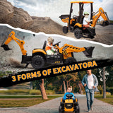 Ride on Excavator Car with RC, Keenstone JCB Digger Truck Scooter Seat Storage,Yellow
