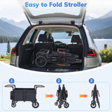 SACVON Toddler Stroller Wagon for 4 Kids with Cooler Bag,Parent Organizer,5-Point Harnesses,Black