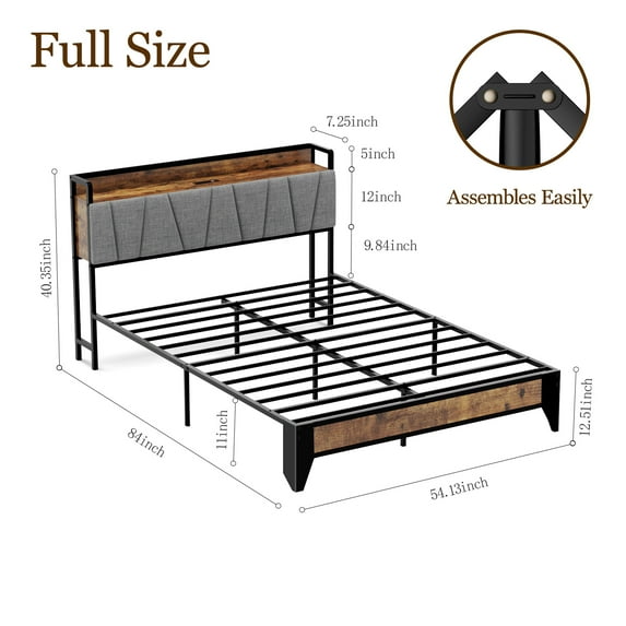 Behost Platform Bed Frame, Full Size Bed Frame with Headboard and Storage