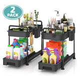 MONVANE Under Sink Organizer Adjustable Height, 2 Tier Under Sink Organizer with Hooks, Multi Purpose Kitchen Cabinet Organizer, Bathroom Organizer Under Kitchen Sink Organizers and Storage, Black