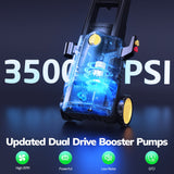 TCISA 3500 PSI Electric Pressure Washer,Max 2 GPM Power Washer with 35FT Power Cord 20FT Hose 4 Nozzles Soap Cannon for Car Garden Yard Hom