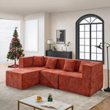 BEHOST 102.5" L-Shaped Cloud Couch Modular Sectional Sofa for Living Room, Red Chenille Fabric Sofa Couch with Ottoman and 4 Pillows, No Assembly