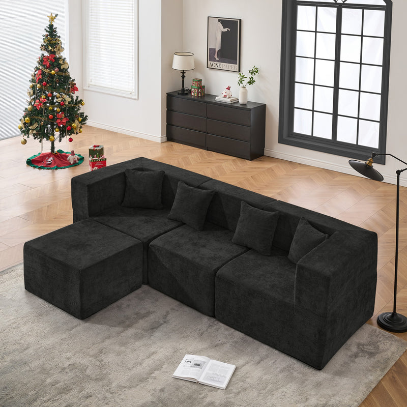 BEHOST 102.5" L Shaped Cloud Couch Modular Sectional Sofa for Living Room, Black Chenille