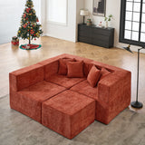BEHOST 102.5" L-Shaped Cloud Couch Modular Sectional Sofa for Living Room, Red Chenille Fabric Sofa Couch with Ottoman and 4 Pillows, No Assembly
