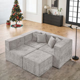 BEHOST 102.5" L-Shaped Cloud Couch Modular Sectional Sofa for Living Room, Light Gray Chenille Fabric Sofa Couch with Ottoman and 4 Pillows, No Assembly