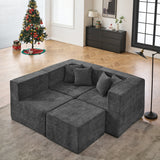 BEHOST 102.5" L-Shaped Cloud Couch Modular Sectional Sofa for Living Room, Dark Gray Chenille Fabric Sofa Couch with Ottoman and 4 Pillows, No Assembly