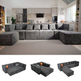 130" Oversied Modular Sectional Sofa Set, Convertible U Shaped Cloud Couch with Ottoman and 6 Pillows, Gray