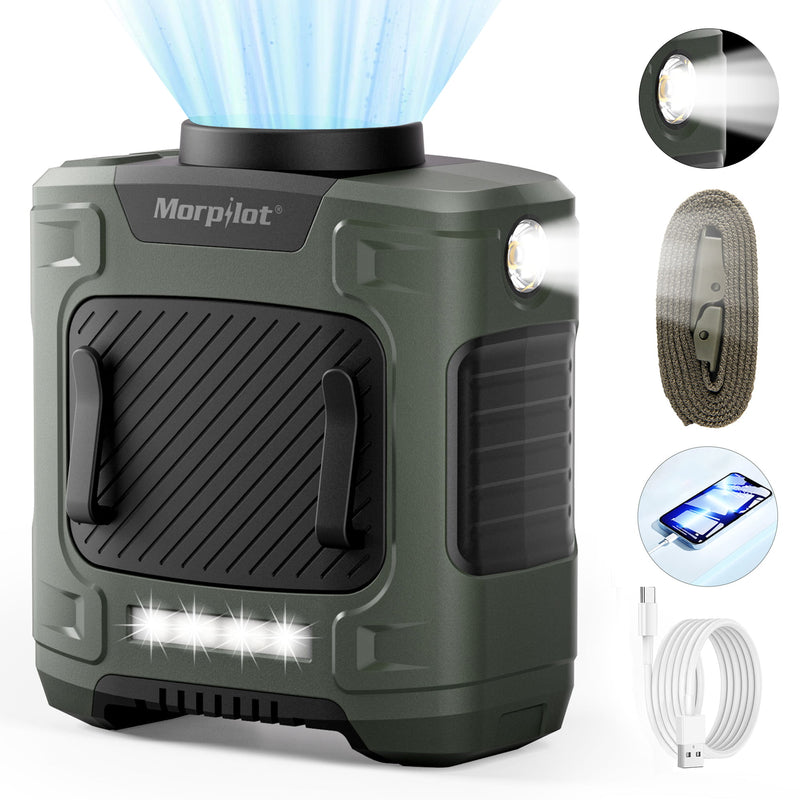 10000mAh Rechargeable Waist Fan, Portable Battery Fan with Lighting, Charging for Phone, Strong Airflow Wearable Personal Cooling Clip on Fan Belt Fan for Camping, Outdoor, Jobsite, Farms, Traveling