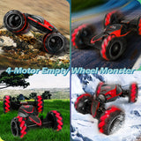 RC Twisting Snake Car, Keenstone Giant Wheel Remote Control Toy Car with High-Speed Climbing and Colorful Gradient Lights with Music,Red