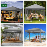 Vecukty 10x10ft Pop Up Canopy Tent with Removable Mesh Mosquito Sidewalls, Remote-Controlled 8-Color LED Lights ,Instant Outdoor Shelter Gazebo Tent,Gray