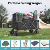 Collapsible Camping Beach Wagon, VECUKTY 350L Garden Cart, Heavy Duty Utility Fold Wagon with Big Wheel & Side Pickets for Garden, Camping, Sport, Shopping