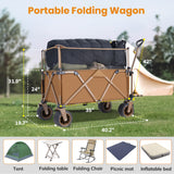 Collapsible Camping Beach Wagon, VECUKTY 350L Garden Cart, Heavy Duty Utility Fold Wagon with Big Wheel & Side Pickets for Garden, Camping, Sport, Shopping