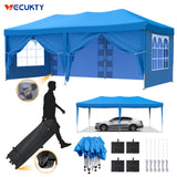 Vecukty 10' x 20' Super Sturdy Giant Pop up Canopy Tent with 6 Removable Sidewalls and Carry Bag, Heavy Duty Party Tent Portable Instant Outdoor Shelter Gazebo, Camping Essentials, Blue