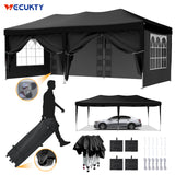 Vecukty 10' x 20' Super Sturdy Giant Pop up Canopy Tent with 6 Removable Sidewalls and Carry Bag, Heavy Duty Party Tent Portable Instant Outdoor Shelter Gazebo, Camping Essentials, Black