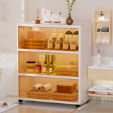 282Qt Stackable Large Plastic Storage Bins with Lids, 3 Tier Closet Organizer with Doors and Wheels, White