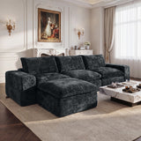 BEHOST 4-Piece 102" L-Shaped Modular Sectional Sofa, Velvet Cloud Sleeper Couch with 2 Movable Ottomans, Deep Seat Living Room Furniture Set,Dark Gray