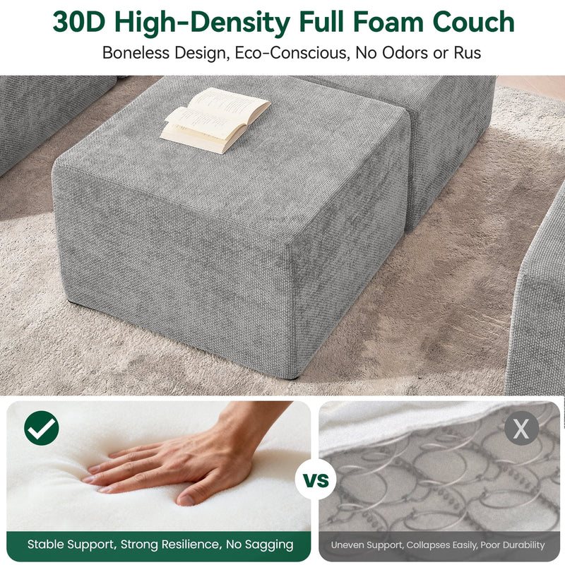 BEHOST Loveseat Cloud Couch Sectional Sofa wiht 4 Pillows, Includes Left Arm + Right Arm Seats, Chenille Light Gray