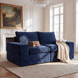 BEHOST 75" Modular Loveseat Sectional Sofa，Velvet Cloud Sleeper Couch for Living Room & Small Spaces，Navy Blue