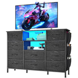 Eunon Dresser TV Stand with 10 Drawers for 55" TV Stand with LED Lights & Power Outlets Wide Dresser with Shelves & Side Pockets for Bedroom , Black