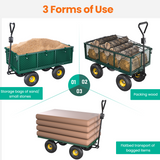 Heavy Duty Steel Dump Garden Cart, Vecukty Outdoor Utility Lawn Yard Wagon 600Lbs 3 cu ft Capacity with Liner, Gardening Cart with Removable Sides and 10 Inch Pneumatic Wheels - Black