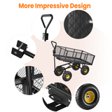 Heavy Duty Steel Dump Garden Cart, Vecukty Outdoor Utility Lawn Yard Wagon 600Lbs 3 cu ft Capacity with Liner, Gardening Cart with Removable Sides and 10 Inch Pneumatic Wheels - Black