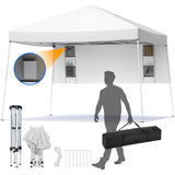 Vecukty 8ft x 8ft Top/10ft x 10ft Base Pop up Canopy Tent With Four Storage Bags For Garden,Beach Instant Tent Carry Bag,White