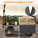 Heavy Duty Steel Dump Garden Cart, Vecukty Outdoor Utility Lawn Yard Wagon 600Lbs 3 cu ft Capacity with Liner, Gardening Cart with Removable Sides and 10 Inch Pneumatic Wheels - Black