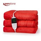 Electric Heated Blanket Throw w/ Hand Warmer, Keenstone Machine Washable Fast Heated Flannel Blanket Twin Size, Blue