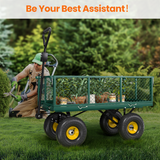 Heavy Duty Steel Dump Garden Cart, Vecukty Outdoor Utility Lawn Yard Wagon 600Lbs 3 cu ft Capacity with Liner, Gardening Cart with Removable Sides and 10 Inch Pneumatic Wheels - Black