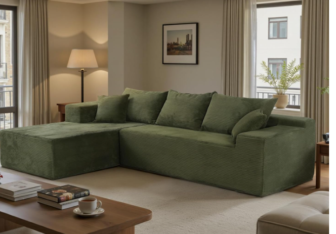 Behost 105" Modular Sectional Sofa for Living Room, L Shaped Chenille Cloud Couch Sleeper Bed, Green