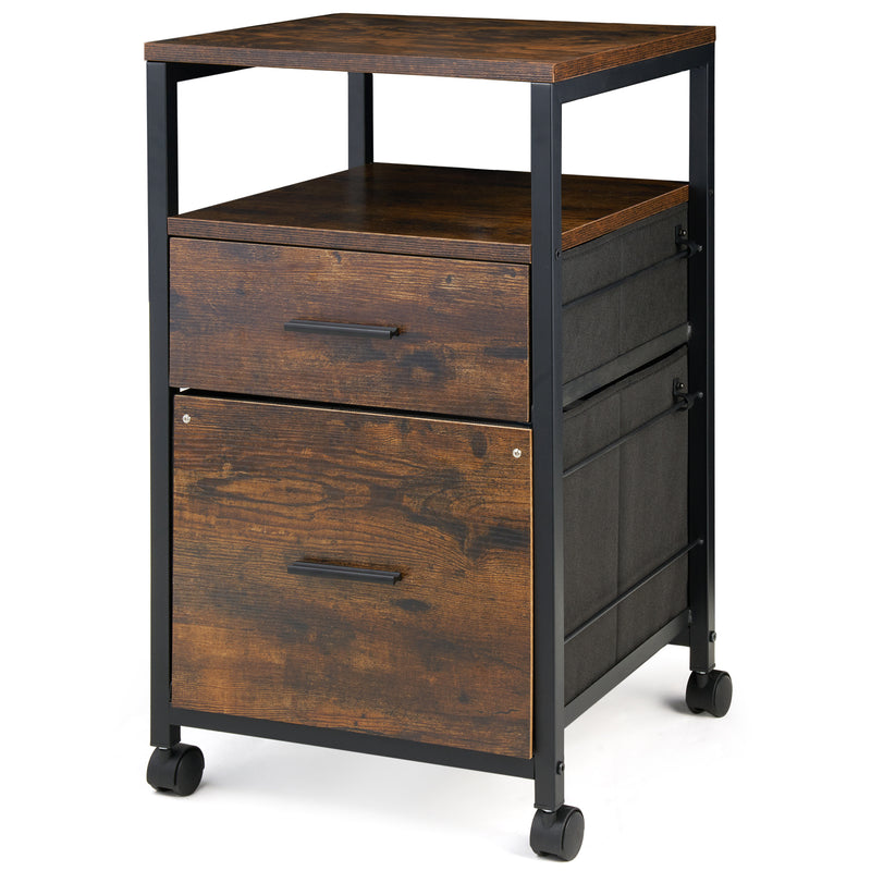 MONVANE File Cabinet with 2 Drawers for A4 Letter Size for Home Office, Mobile Printer Stand with Storage, Brown