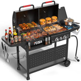 Gas & Charcoal Grill Combo with 30,000 BTU, Dual Fuel BBQ Grill with Lids , 748 SQ.IN Cooking Space, Non-Stick Porcelain Enamel Grates, for Backyard BBQ, Outdoor Cooking