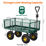 Heavy Duty Steel Dump Garden Cart, Vecukty Outdoor Utility Lawn Yard Wagon 600Lbs 3 cu ft Capacity with Liner, Gardening Cart with Removable Sides and 10 Inch Pneumatic Wheels - Black