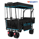 Collapsible Camping Wagon Garden Cart with Removable Canopy, Keenstone Foldable Outdoor Wagon Utility Carts with Fat Wheels and Rear Storage, for Grocery Shopping Cart,Black-09797164500569