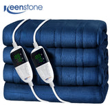Keenstone Double-sided Flannel Electric Heated Blanket Queen Size Dual Control, 84"x90" Machine Washable Fast Heating Blanket for Office Bedroom Livingroom - Blue