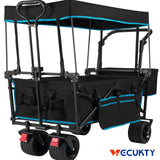 Collapsible Camping Wagon Garden Cart with Removable Canopy, Keenstone Foldable Outdoor Wagon Utility Carts with Fat Wheels and Rear Storage, for Grocery Shopping Cart,Black-09797164500569