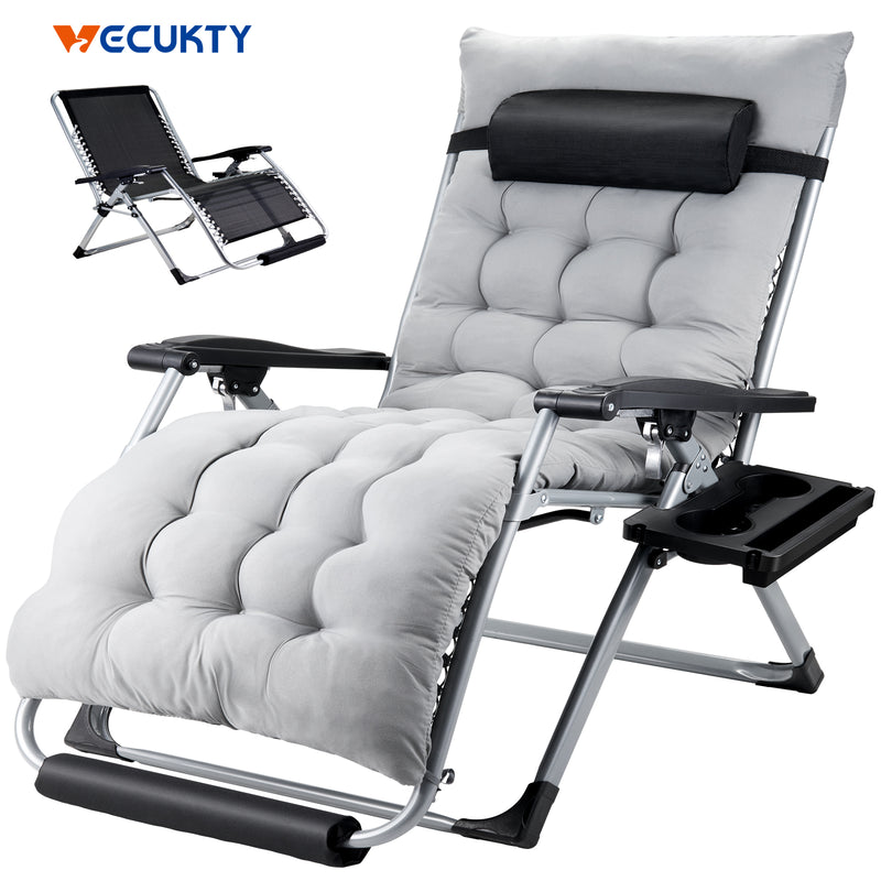 VECUKTY XL Oversize Zero Gravity Chair - 500lb Capacity, 29-Inch Wide Padded Seat, Folding Travel Recliner for Outdoor / Indoor Use - Patio, Lawn,Grey,Portable and Heavy Duty