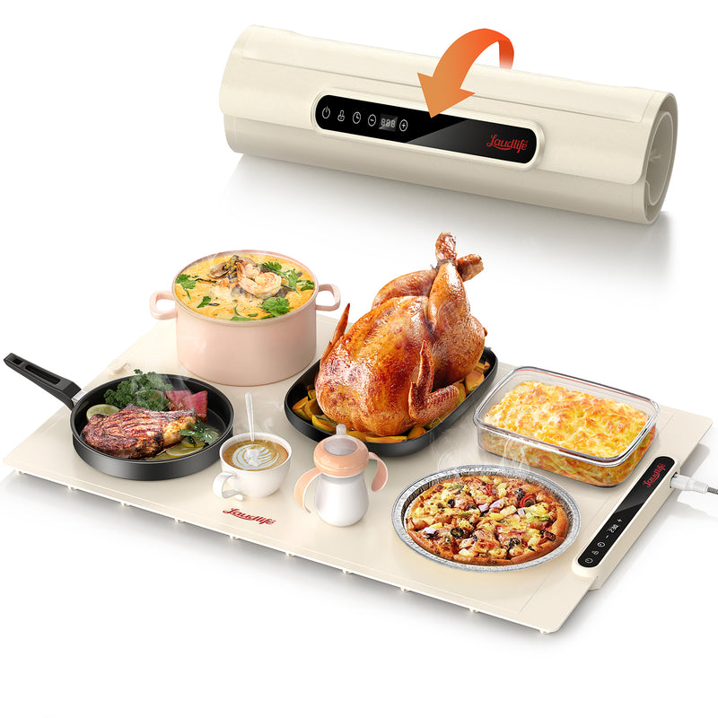 Electric Warming Tray, Portable Food Warmer, Defrosting Tray, Adjustable Temperature, Fast Heating Foldable Hot Plate for Buffet, Party, Family Gatherings, Holiday, Everyday Use