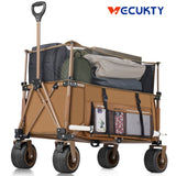 Collapsible Camping Beach Wagon, VECUKTY 350L Garden Cart, Heavy Duty Utility Fold Wagon with Big Wheel & Side Pickets for Garden, Camping, Sport, Shopping