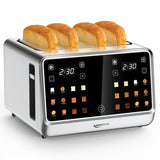 Keenstone Toaster 4 Slice, Digital Smart Toaster with TouchScreen, Dual Control Panel, Single Slot Toasting, Timer, Reheat & Defrost for Bagels, Bread, Waffles, Stainless Steel Kitchen Essentials