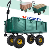 Heavy Duty Steel Dump Garden Cart, Vecukty Outdoor Utility Lawn Yard Wagon 600Lbs 3 cu ft Capacity with Liner, Gardening Cart with Removable Sides and 10 Inch Pneumatic Wheels - Black