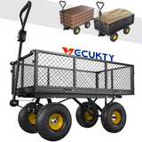 Heavy Duty Steel Dump Garden Cart, Vecukty Outdoor Utility Lawn Yard Wagon 600Lbs 3 cu ft Capacity with Liner, Gardening Cart with Removable Sides and 10 Inch Pneumatic Wheels - Black