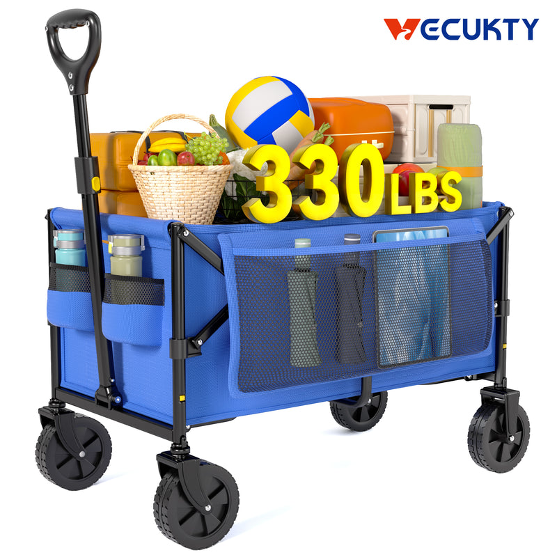 Vecukty Collapsible Wagon Cart , Portable Multifunctional Camping Cart for Camping, Beach, Picnic, Shopping, Blue
