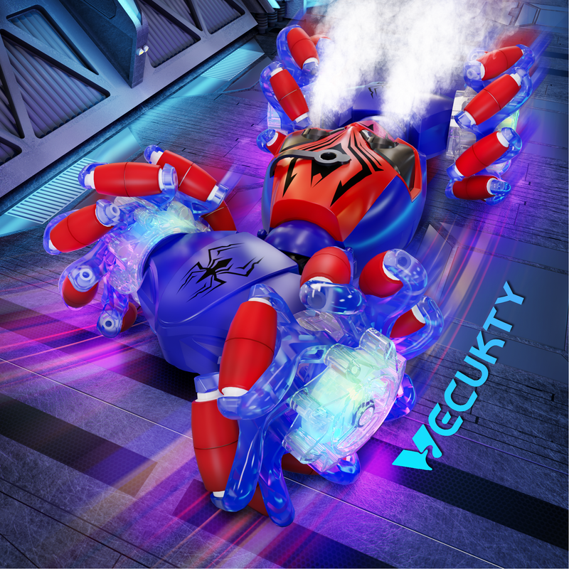 Vecukty 1:18 RC Stunt Car, 2.4Ghz Gesture Car with Explosive Wheel, 360°Rotating & Music & Light & Spray, Gifts for Boys and Girls Age 3-12, Red and Blue