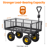 Heavy Duty Steel Dump Garden Cart, Vecukty Outdoor Utility Lawn Yard Wagon 600Lbs 3 cu ft Capacity with Liner, Gardening Cart with Removable Sides and 10 Inch Pneumatic Wheels - Black